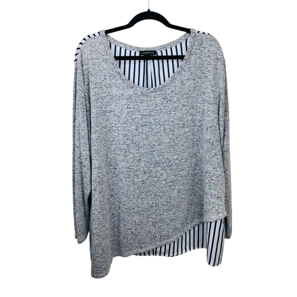 Lane Bryant Top Tunic Womens 22 / 24 Striped Gray Long Sleeve Lagenlook Pullover